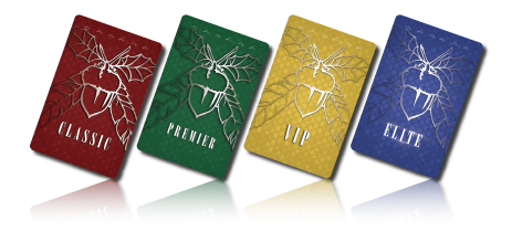 image of players cards: classic is red, Premier is green, VIP is yellow, and Elite is blue